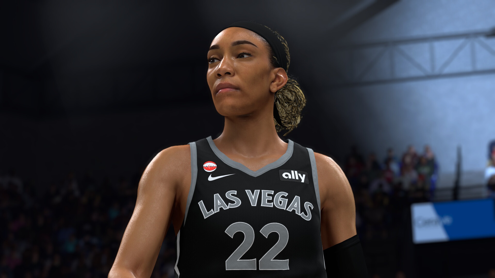 NBA 2K27 스크린샷 — 라스베이거스 에이시스 22번 유니폼을 입은 WNBA 선수의 클로즈업